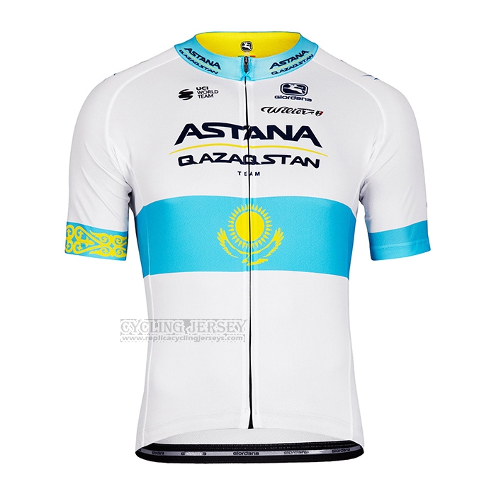 2022 Cycling Jersey Astana White Blue Short Sleeve and Bib Short